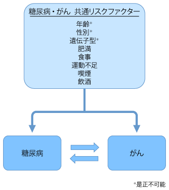 図1 糖尿病とがんのリスクファクター(文献5より作成)